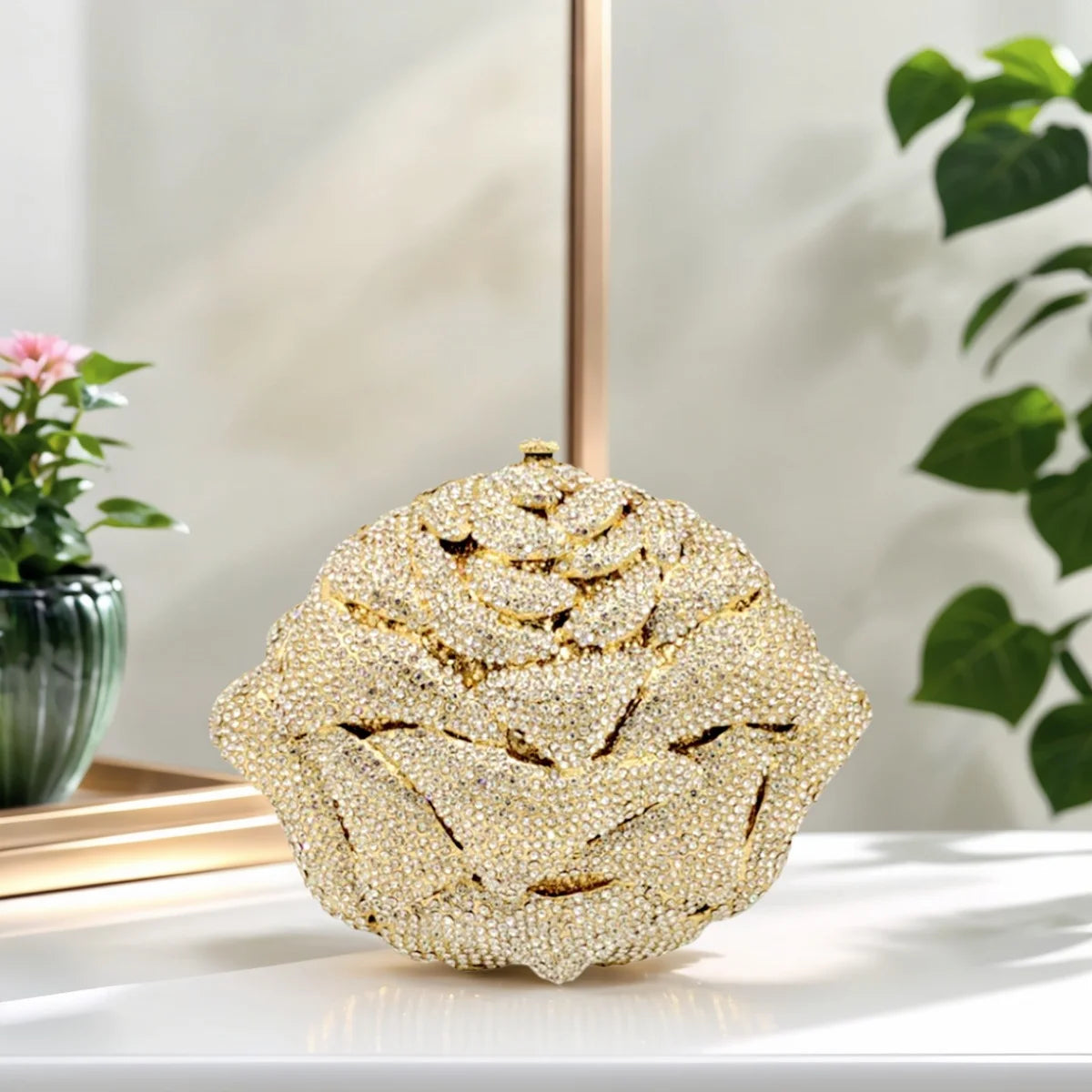 Women Glam Rhinestone Evening Bag 3D Rose Luxury Crystal Clutch Wedding Diamond Purse Handbag for Prom Party
