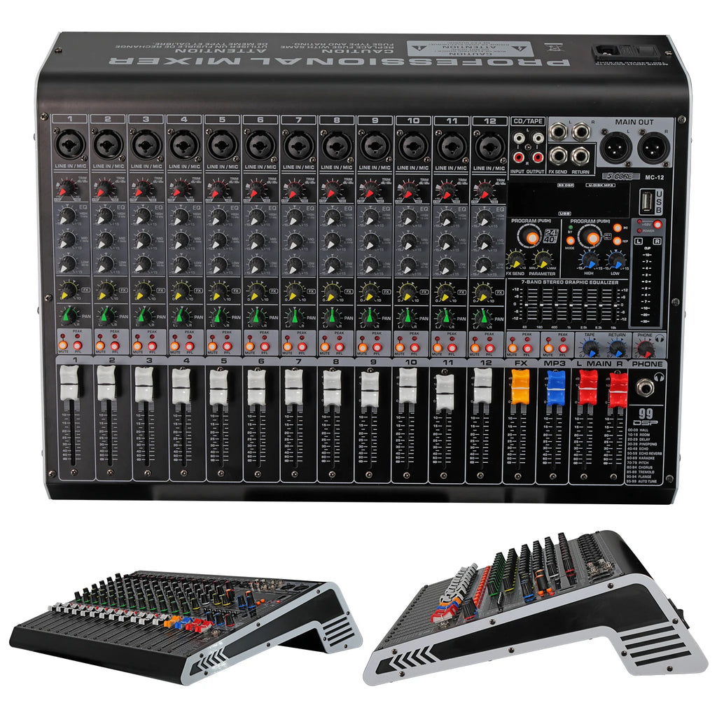 5 Core Audio Mixer 12 Channel DJ Soundboard USB Interface Bluetooth Mixing Console w 99 DSP Effect