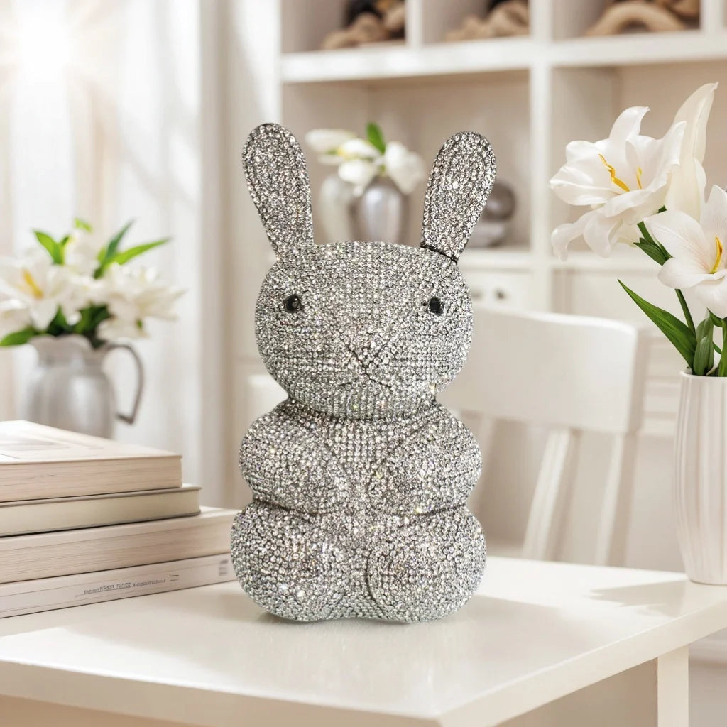 Women Cute Rabbit Rhinestone Evening Bag Luxury Crystal Clutch Prom Party Purse Diamond Handbag for Dating