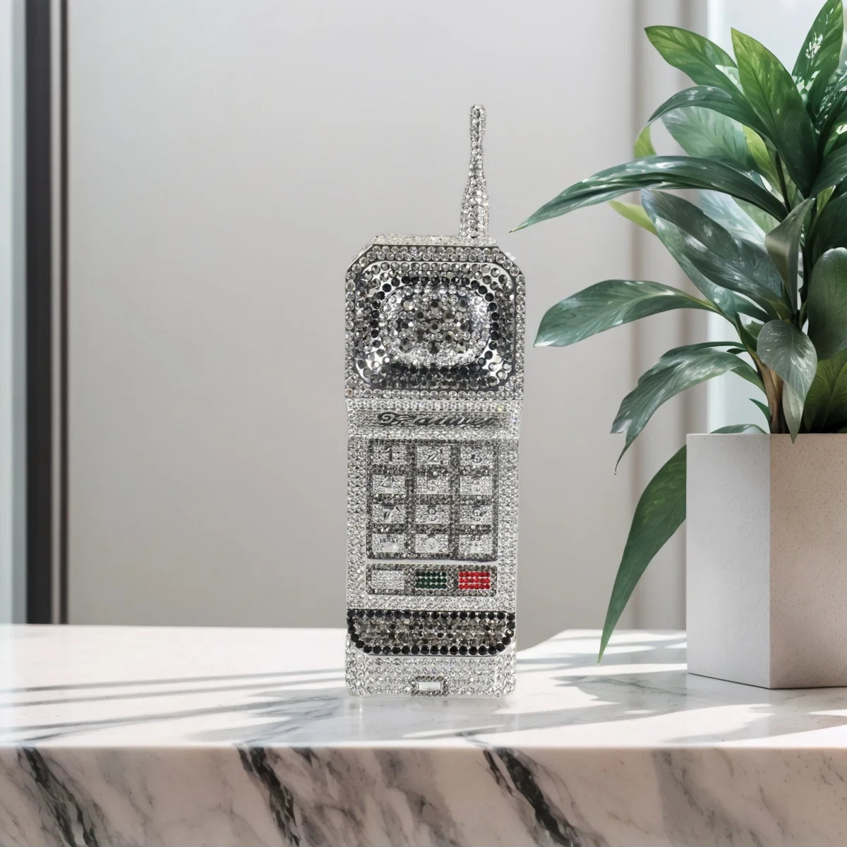 Women Novelty Cellphone Shaped Evening Bag Sparkling Rhinestone Crystal Clutch Purse Prom Party Handbag