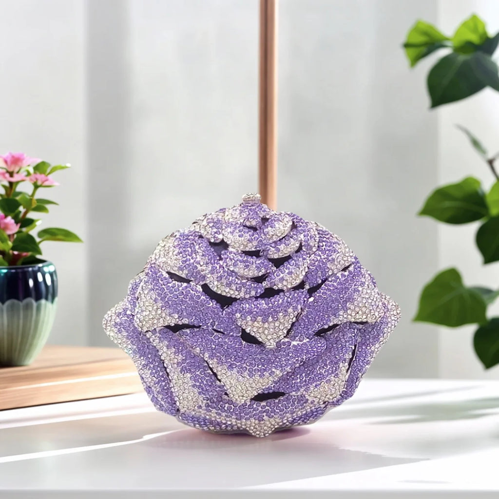 Women Glam Rhinestone Evening Bag 3D Rose Luxury Crystal Clutch Wedding Diamond Purse Handbag for Prom Party