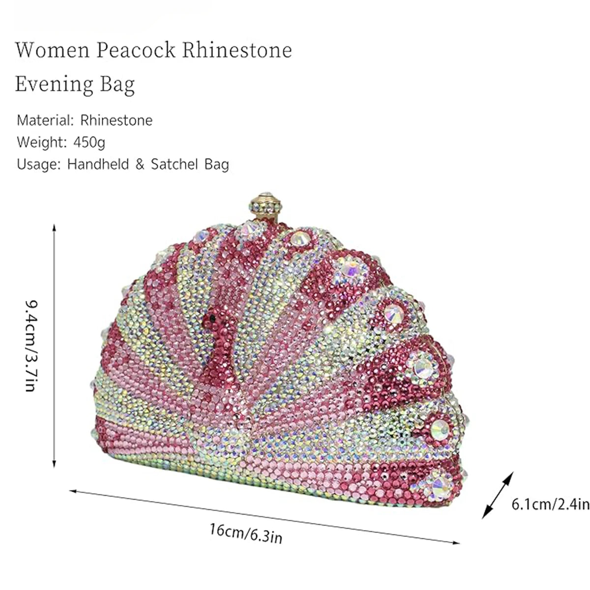 Luxury Women Peacock Shaped Rhinestone Evening Clutch Glitter Crystal Handbag Party Purse for Cocktail Prom