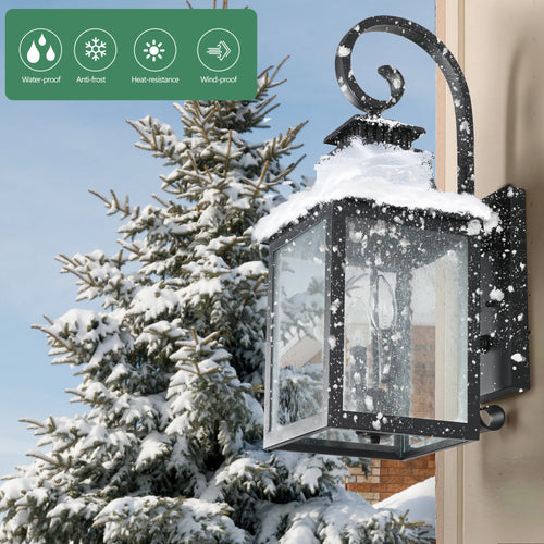 23” (H) Outdoor Wall Lantern Waterproof Light Fixture Vintage Black Aluminum with Clear Glass for Porch, Patio, or Garden
