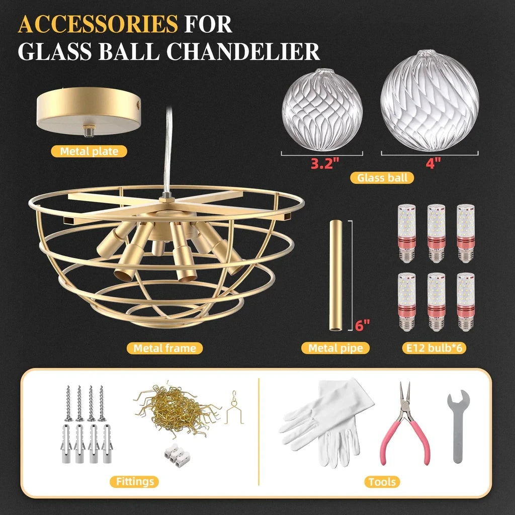 LONGREE Bubbles Chandelier Talia Style Semi- Flushed Ribbed Ceiling Light Fixture for Home Living Room Bedroom