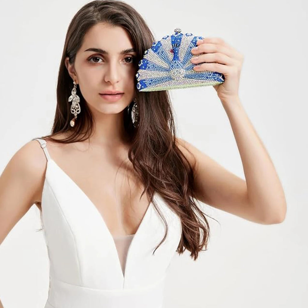 Luxury Women Peacock Shaped Rhinestone Evening Clutch Glitter Crystal Handbag Party Purse for Cocktail Prom