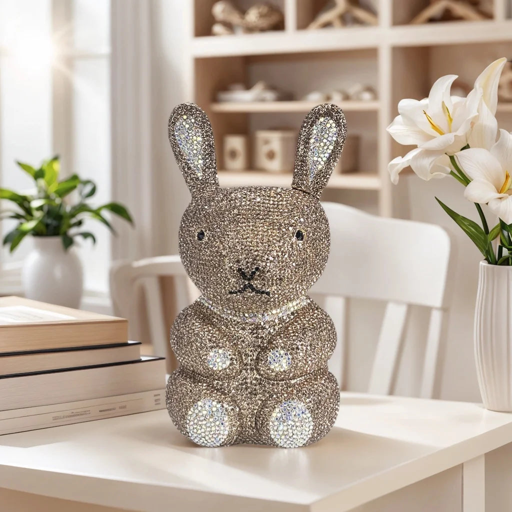 Women Cute Rabbit Rhinestone Evening Bag Luxury Crystal Clutch Prom Party Purse Diamond Handbag for Dating