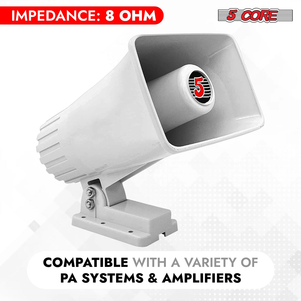 5 Core PA Horn Speaker 8Pcs 6 x 4" 50W Loud Audio Outdoor Speakers System 8Ohm Reflex Megaphone-HW 405 WH 8PCS