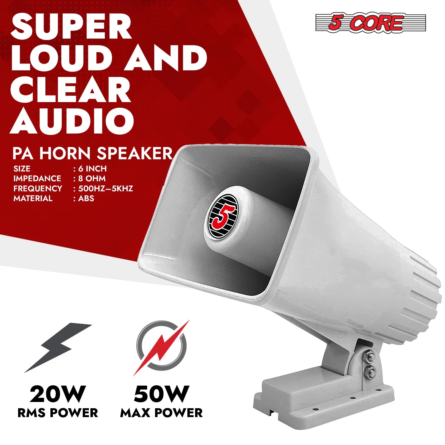 5 Core PA Horn Speaker 8Pcs 6 x 4" 50W Loud Audio Outdoor Speakers System 8Ohm Reflex Megaphone-HW 405 WH 8PCS