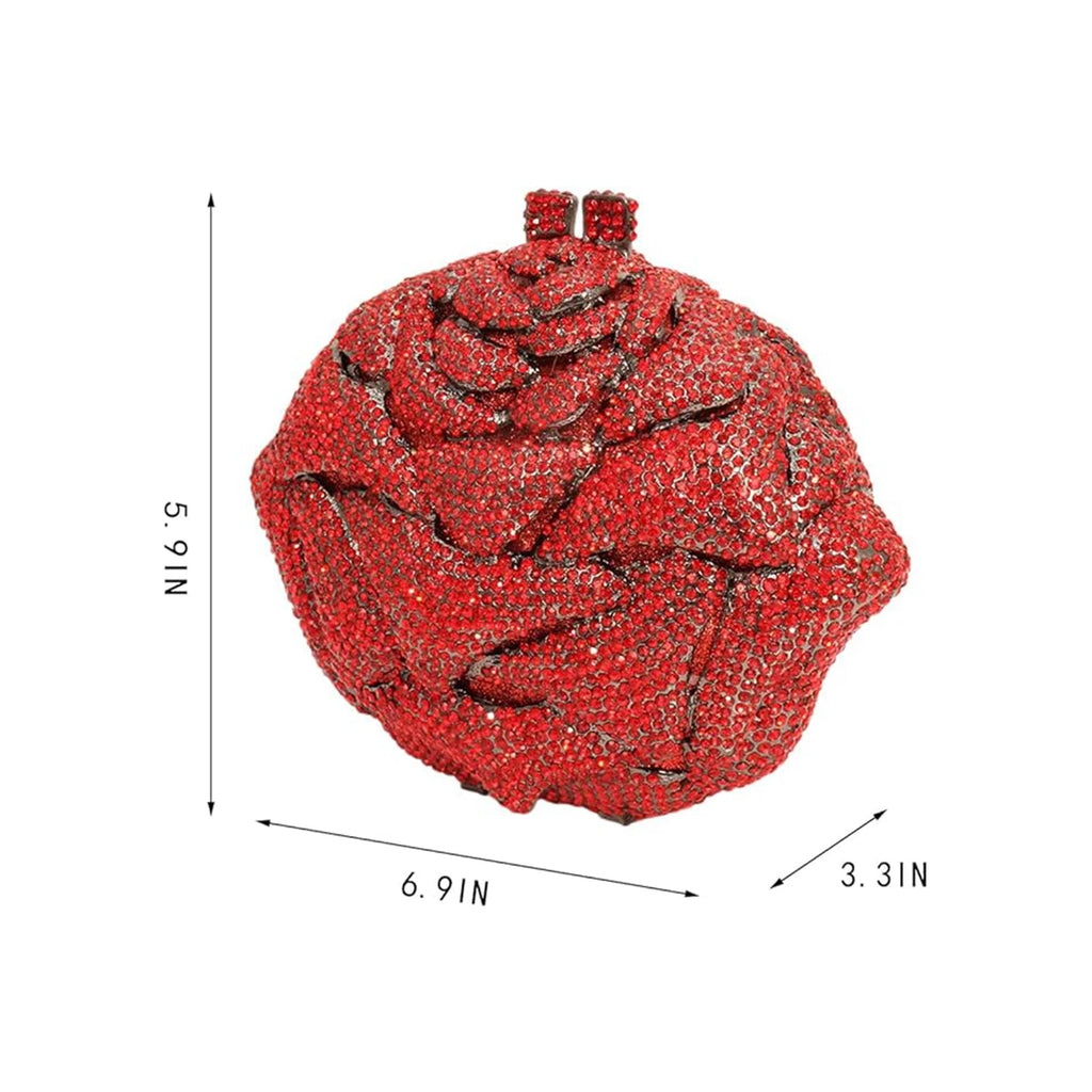 Women Glam Rhinestone Evening Bag 3D Rose Luxury Crystal Clutch Wedding Diamond Purse Handbag for Prom Party