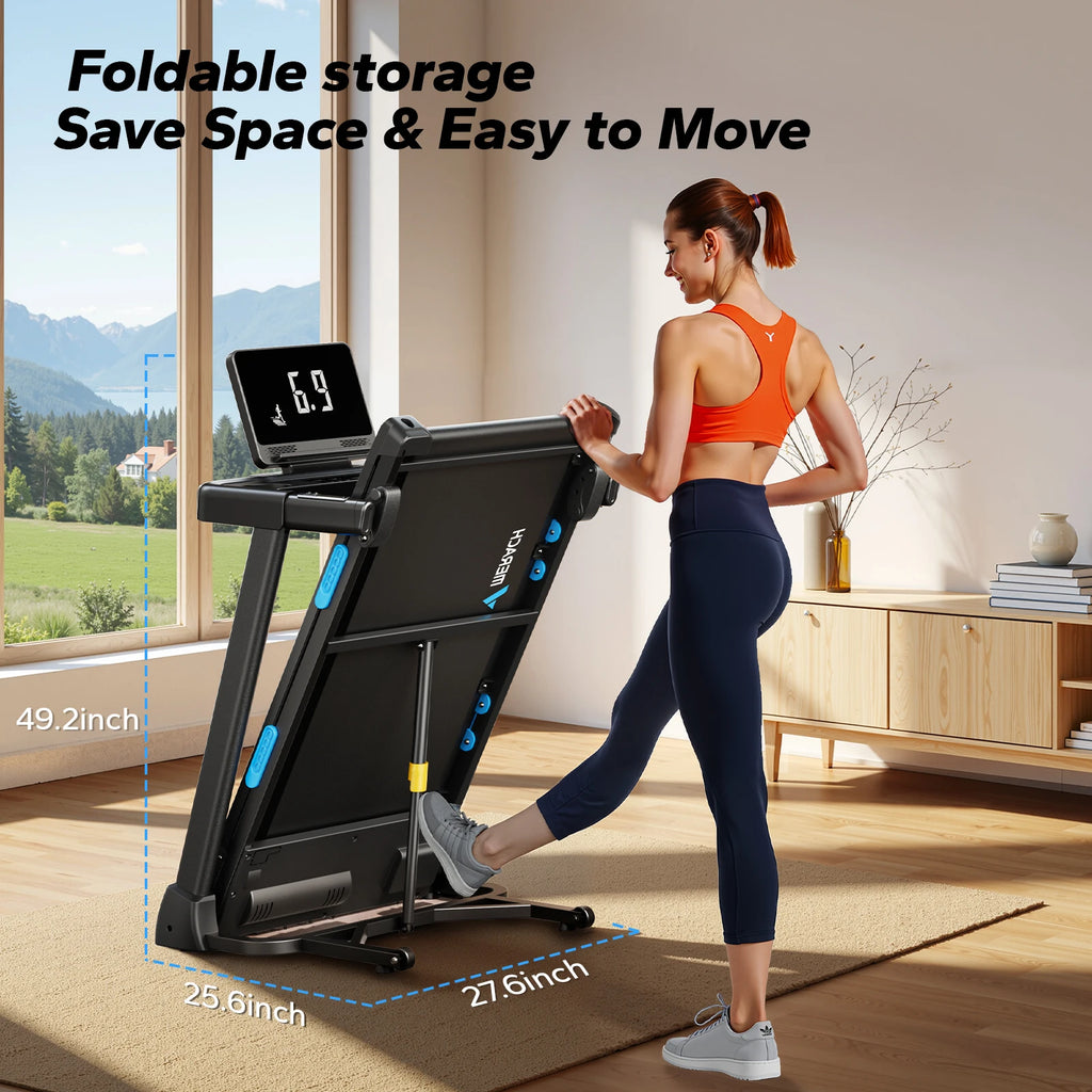 MERACH Foldable Treadmill T12 Incline Quiet Treadmills Double Deck Technology 4 Silicone Shock Cushion Heart Rate Monitoring