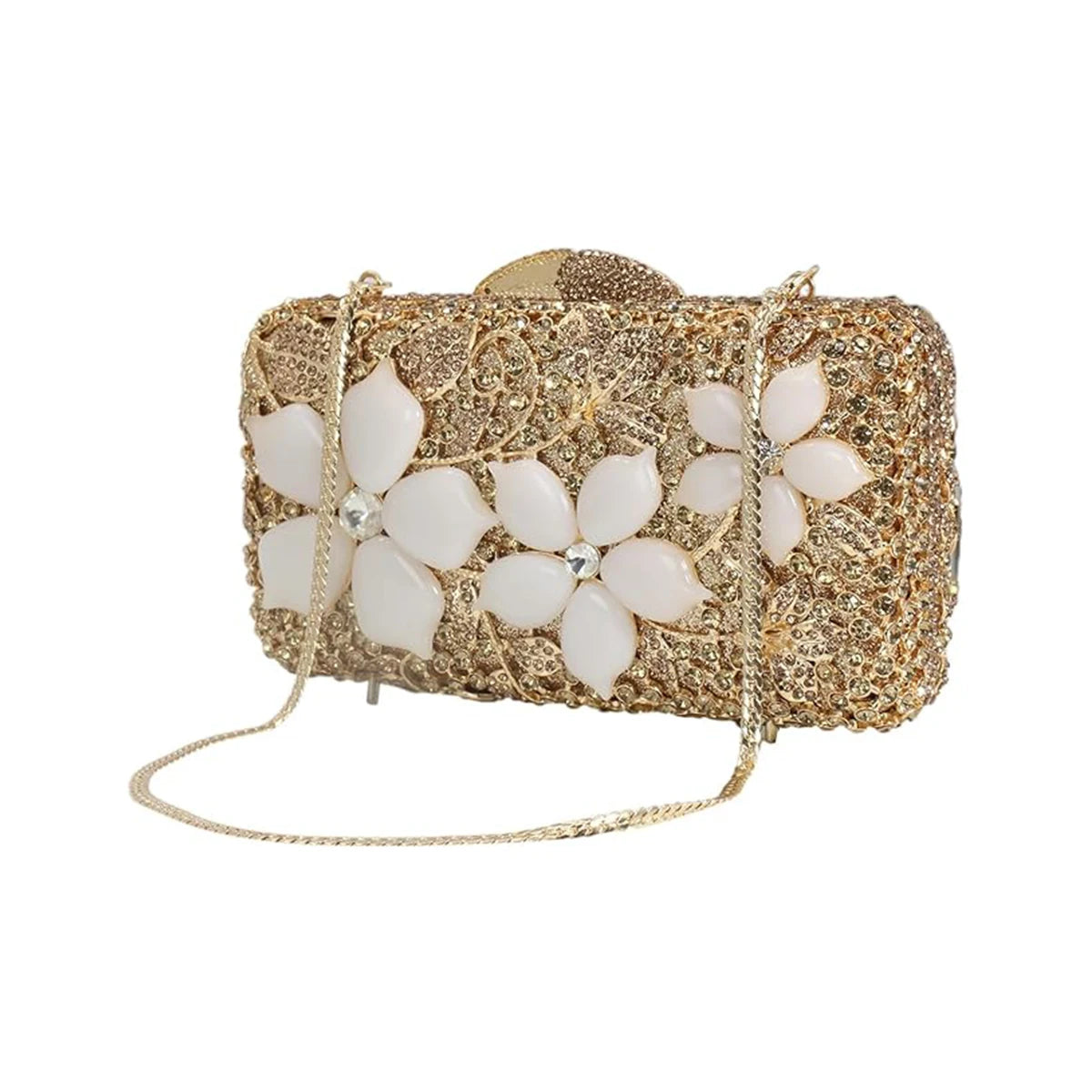 Women Elegant Floral Pattern Rhinestone Evening Bag Sparkling Flower Crystal Clutch Luxury Diamond Handbag for Prom Cocktail