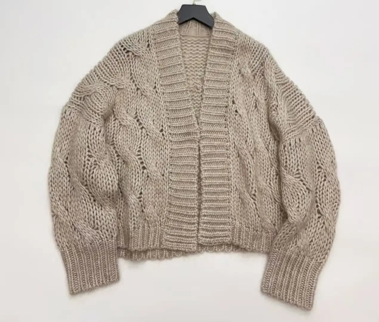 New Women High Quality Long Sleeve Mohair Wool Knitted Cardigan Tops Elegant Casual Loose Hollow Out Sweater Chic Luxury Autumn