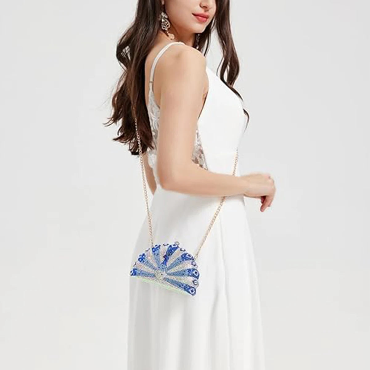 Luxury Women Peacock Shaped Rhinestone Evening Clutch Glitter Crystal Handbag Party Purse for Cocktail Prom