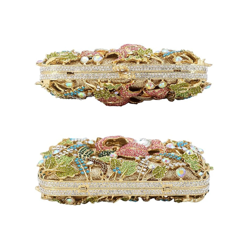 Women Trendy Flower Pattern Crystal Evening Bag Chic Crystal Clutch Floral Diamond Purse Handbag for Prom Party