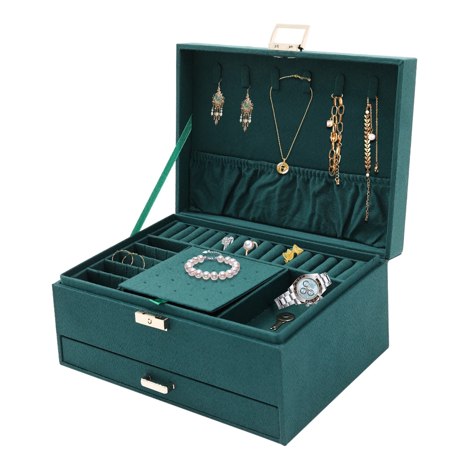 Jewellery Box 3 Tier Jewellery Box with Drawers and Watch Storage Compartment Girls Gift Jewellery Storage Travel for Women