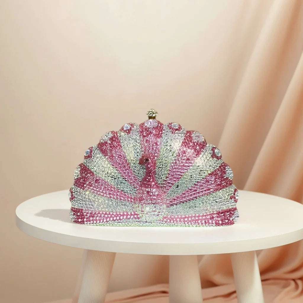 Luxury Women Peacock Shaped Rhinestone Evening Clutch Glitter Crystal Handbag Party Purse for Cocktail Prom