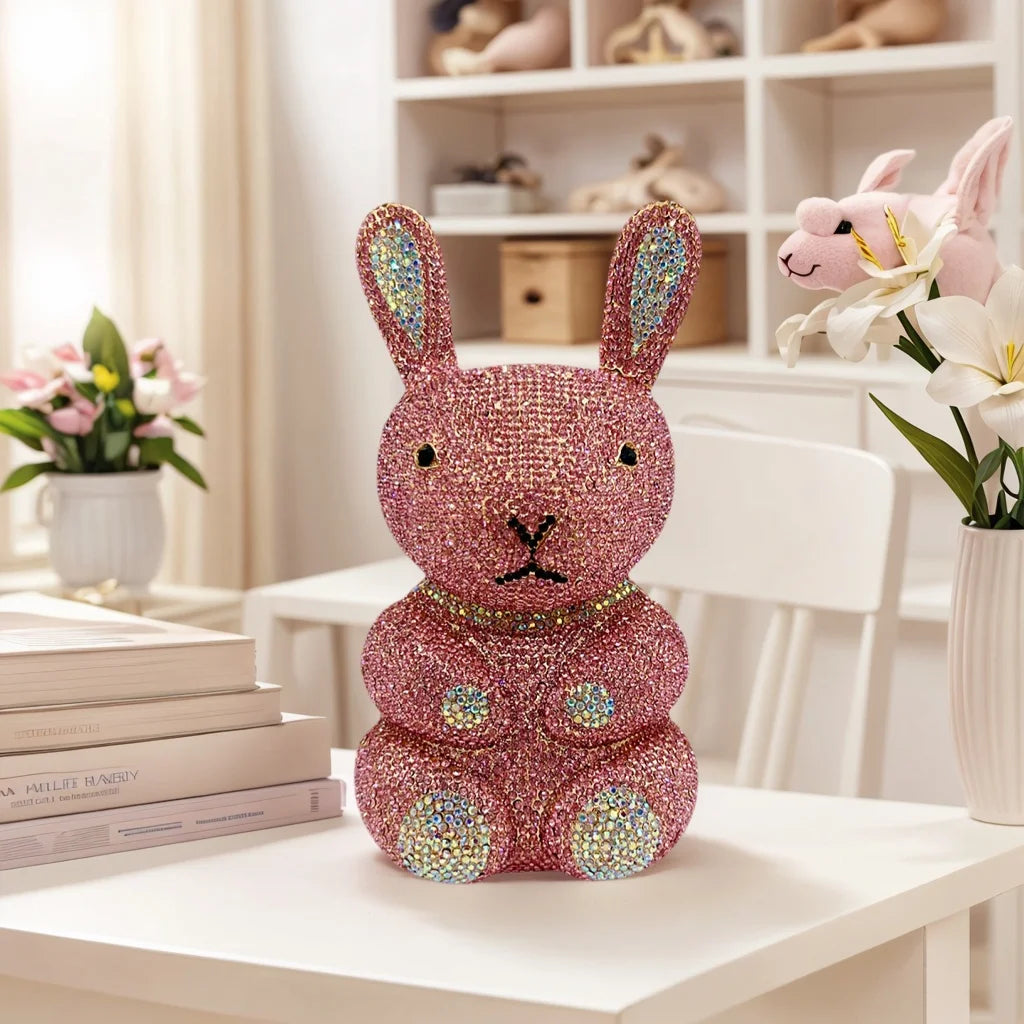 Women Cute Rabbit Rhinestone Evening Bag Luxury Crystal Clutch Prom Party Purse Diamond Handbag for Dating
