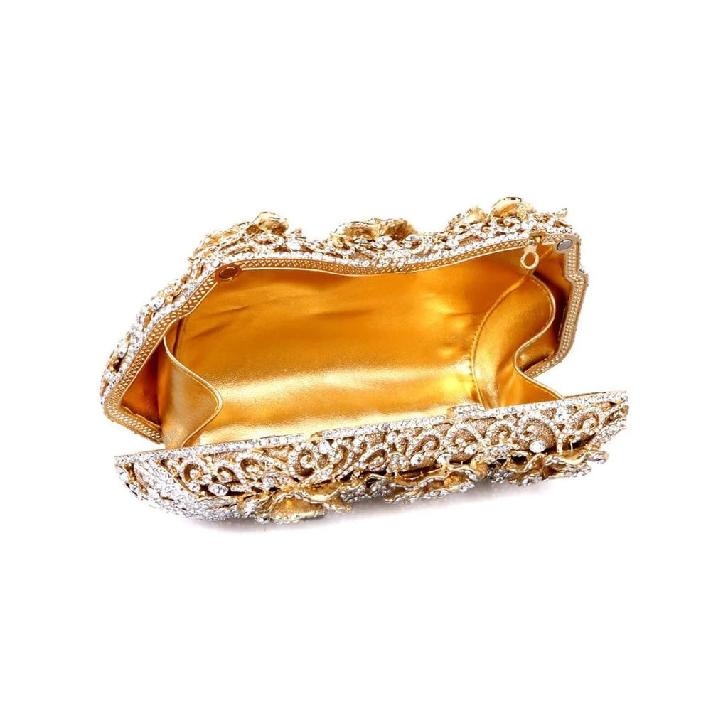 Vintage Women Flower Pattern Clutch Purse Dazzling Crystal Floral Evening Bag Bride Wedding Handbag for Banquet Dating