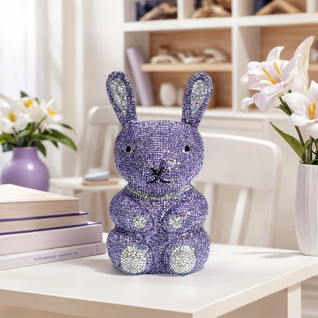 Women Cute Rabbit Rhinestone Evening Bag Luxury Crystal Clutch Prom Party Purse Diamond Handbag for Dating