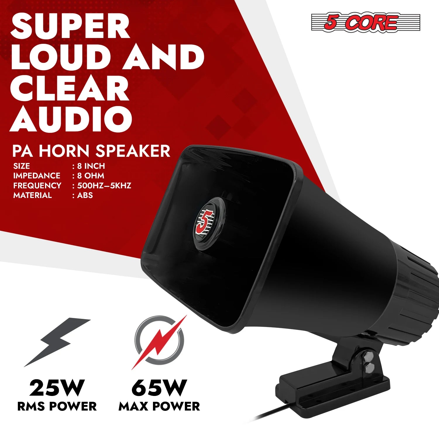 5 Core PA Horn Speaker 8Pcs 8 Inch 65W Loud Audio Outdoor Speakers System 8Ohm Reflex Megaphone-HW 508 BLK 8PCS