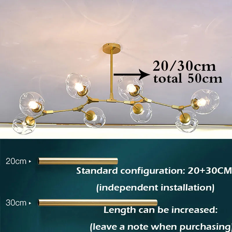 Nordic Glass LED Chandeliers Modern Indoor Ceiling Chandeliers Living Room Deco Lighting Lustre Home Fixtures Loft Hanging Lamps