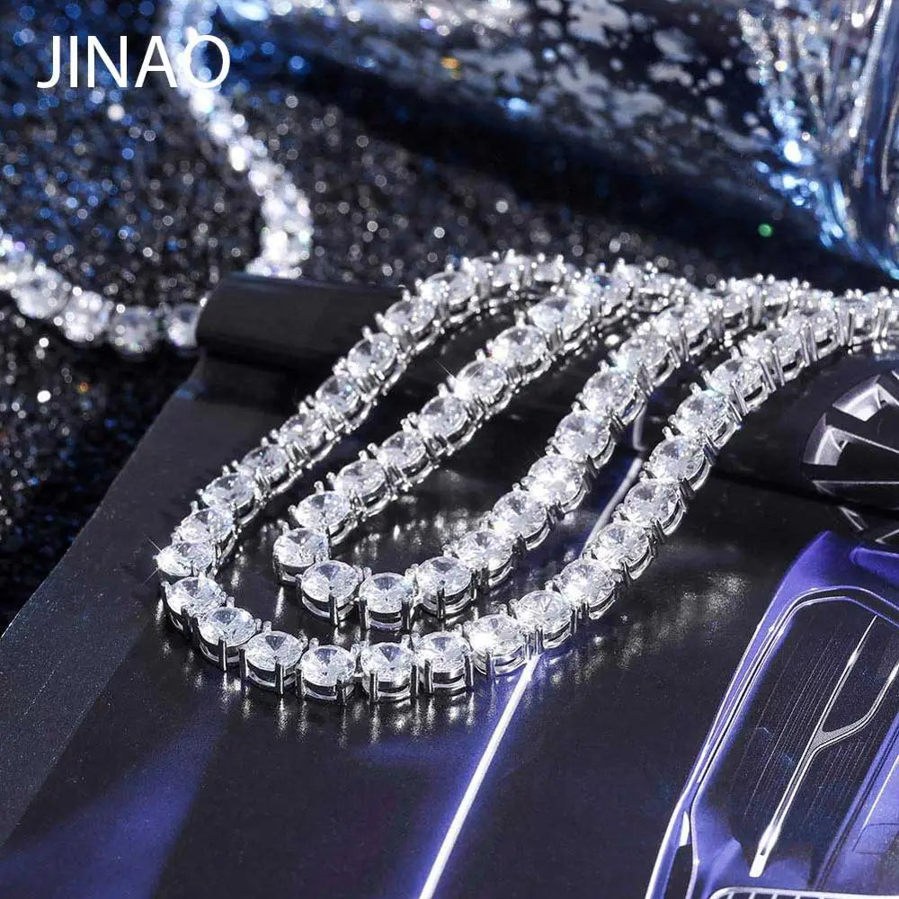 JINAO New 925 Sterling  4mm and 6mm Men's Necklace Bling CZ Iced Out Hip Hop Jewelry Link Tennis Chain For Gift