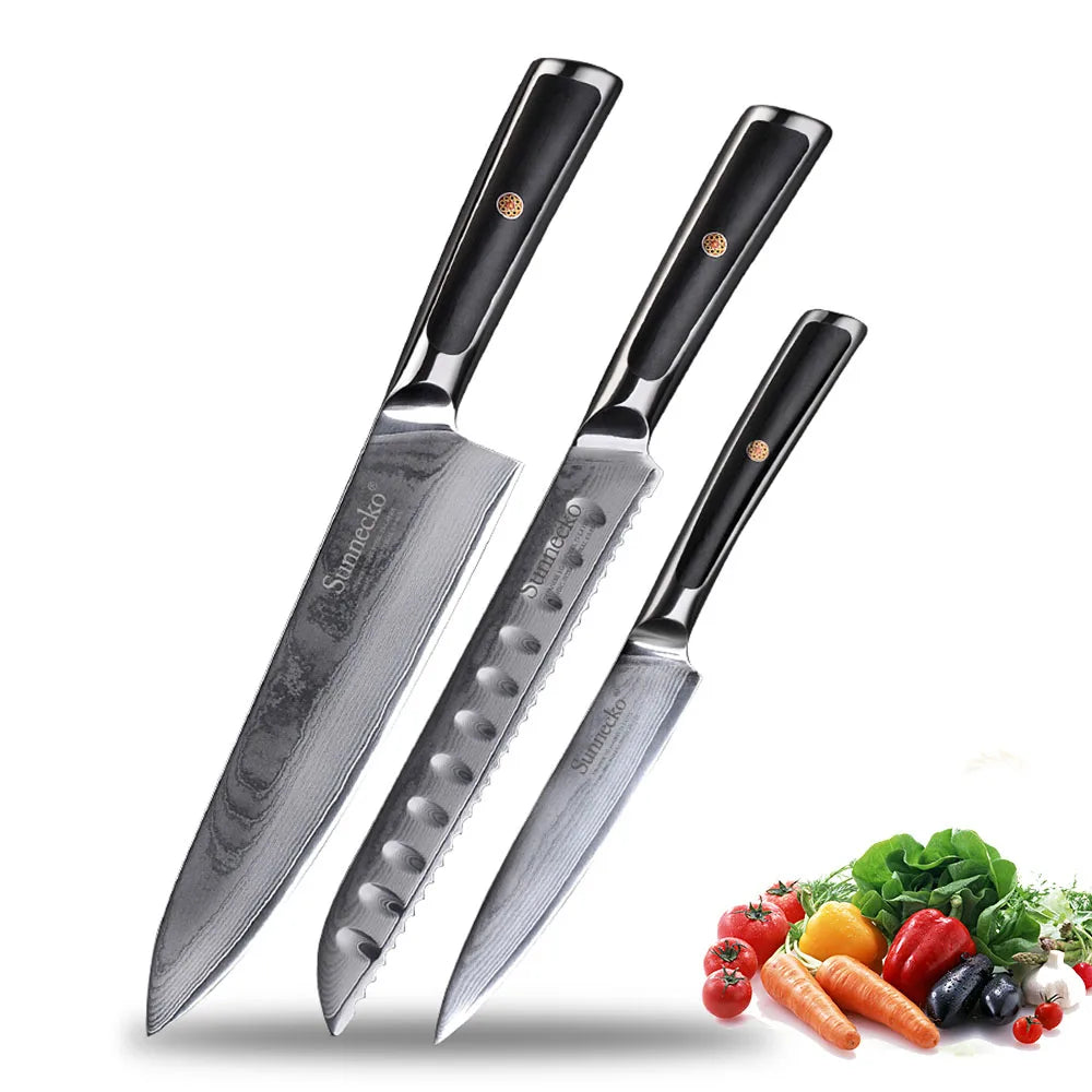 Sunnecko 1-8PCS/Set Chef's Knives 73 Layers VG10 Damascus Steel Japanese Slicing Knife Utility Paring Cleaver Cutting Knife