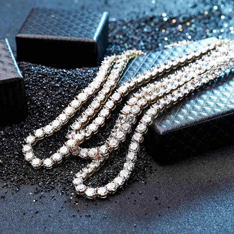 JINAO New 925 Sterling  4mm and 6mm Men's Necklace Bling CZ Iced Out Hip Hop Jewelry Link Tennis Chain For Gift