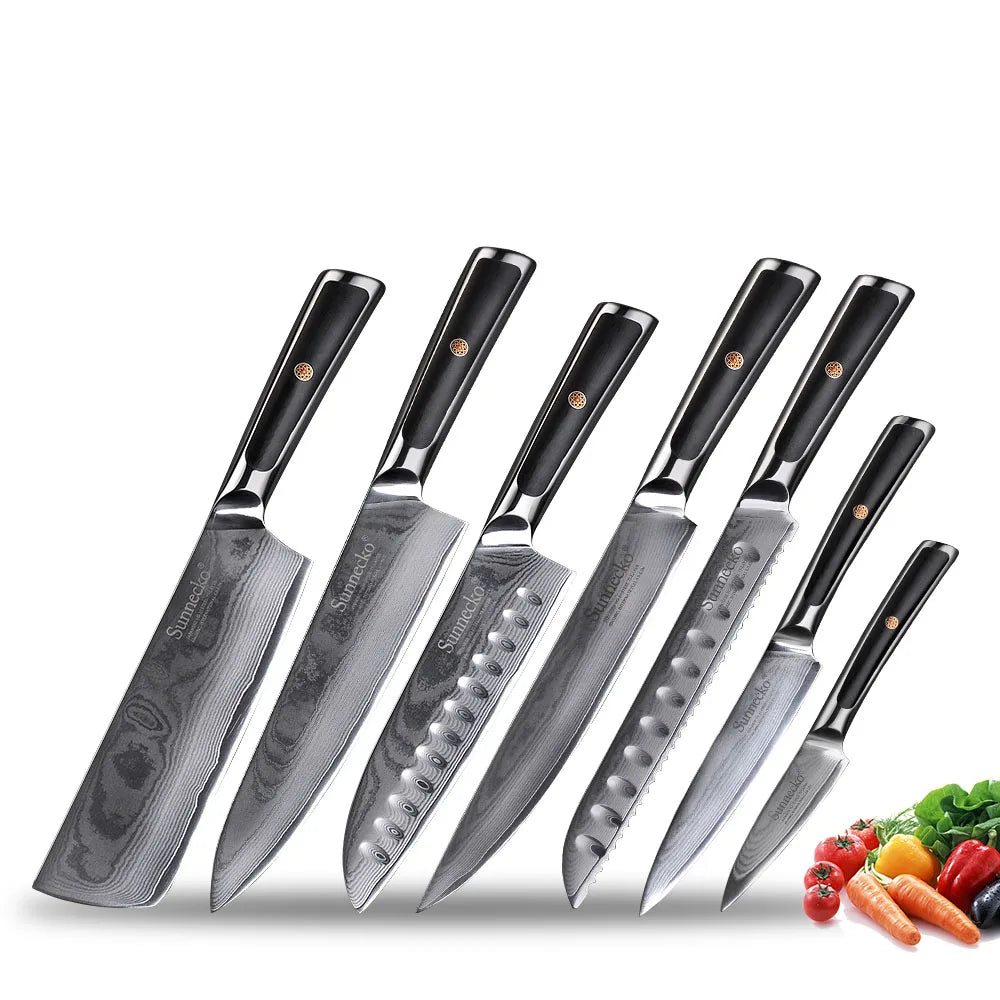 Sunnecko 1-8PCS/Set Chef's Knives 73 Layers VG10 Damascus Steel Japanese Slicing Knife Utility Paring Cleaver Cutting Knife