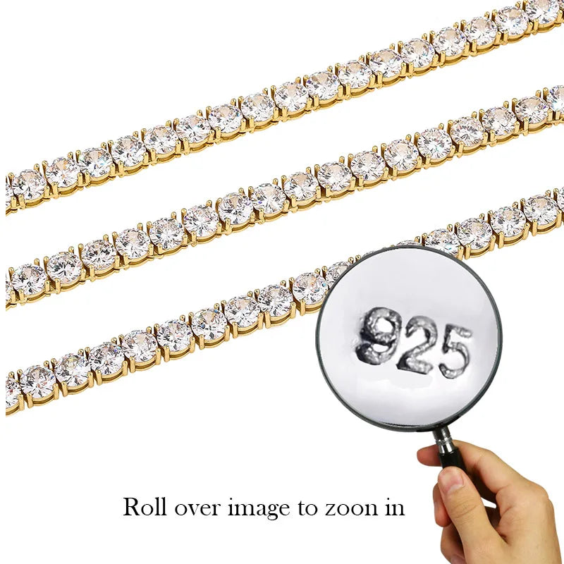 JINAO New 925 Sterling  4mm and 6mm Men's Necklace Bling CZ Iced Out Hip Hop Jewelry Link Tennis Chain For Gift