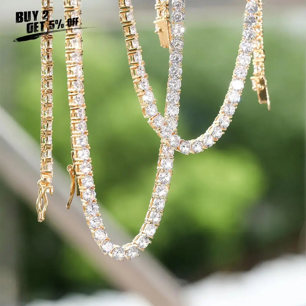 JINAO New 925 Sterling  4mm and 6mm Men's Necklace Bling CZ Iced Out Hip Hop Jewelry Link Tennis Chain For Gift