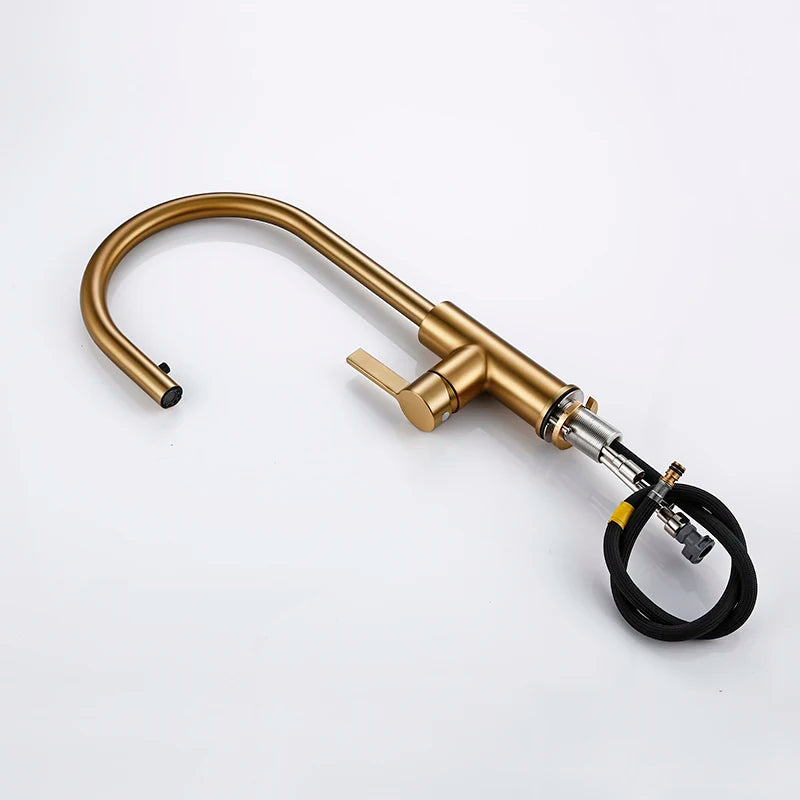 Bagnolux Luxury Matt Old Brushed Golden Brass Kitchen Faucet Hot And Cold Water Round Spout Single 360 Rotatable Kitchen Faucet