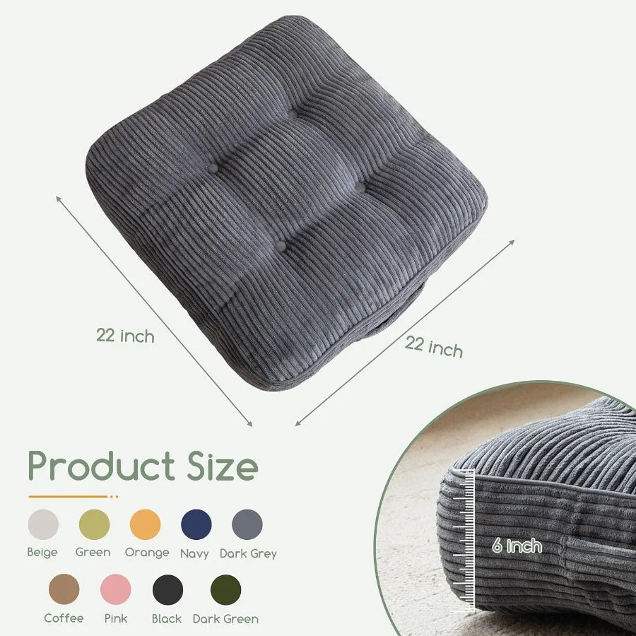 6" Washable Floor Pillow Cushion for Adults Meditation Cushion Pillow Large Square Floor Sitting Removable Tufted Corduroy Cove