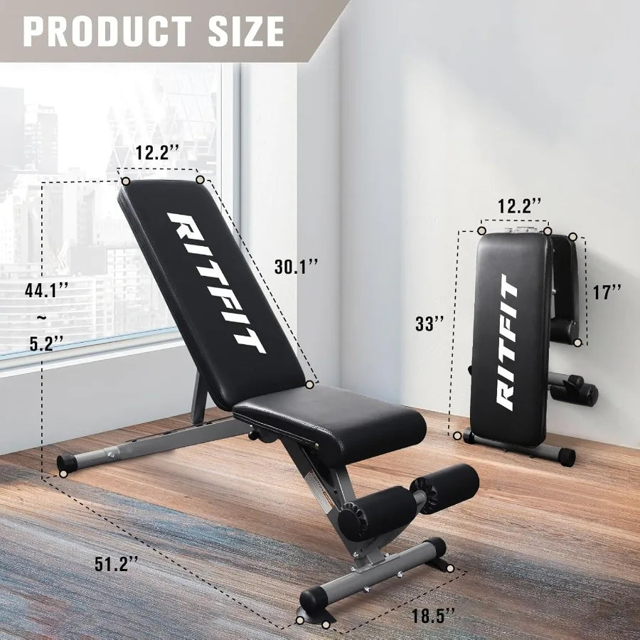 Adjustable and Foldable Utility Weight Bench with Multiple Back Positions for Home Gym Use: Offers Decline Incline and Flat Set