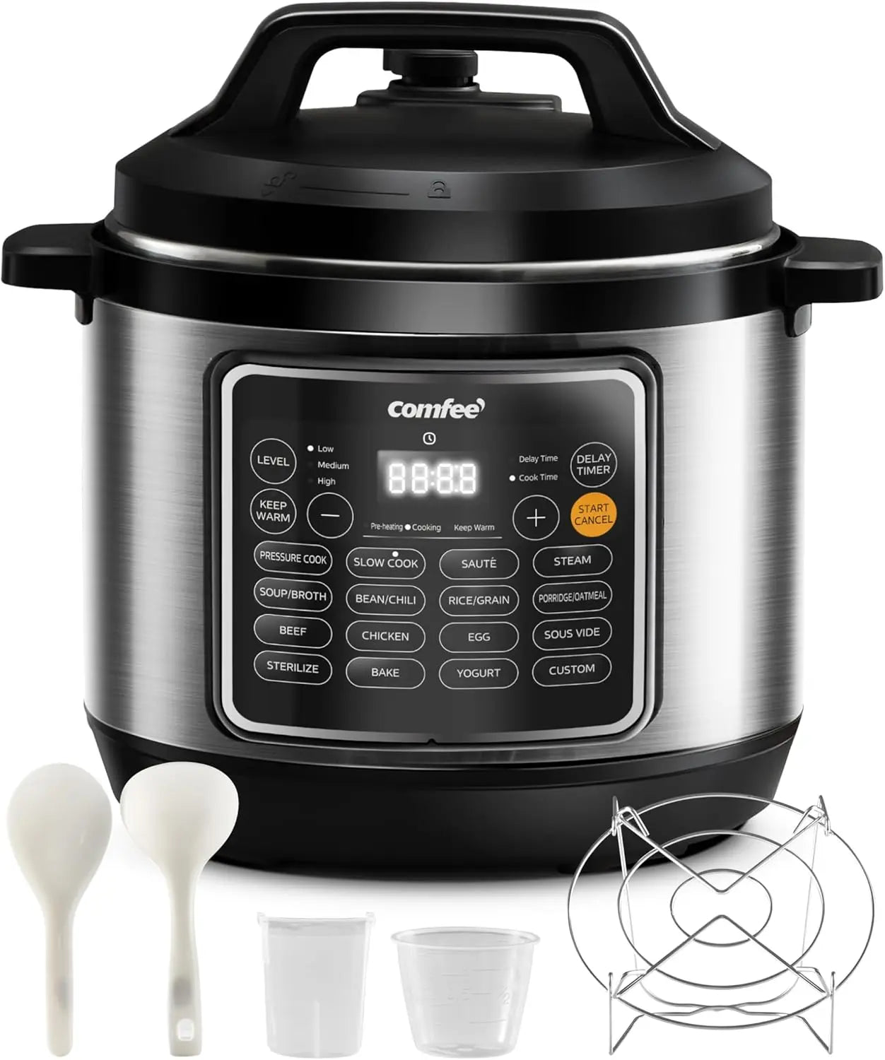 COMFEE’ Pressure Cooker 8 Quart with 16 Cooking Functions, Olla de Presion Non-Stick Pot Yogurt Maker Rice Cooker Slow Cooker