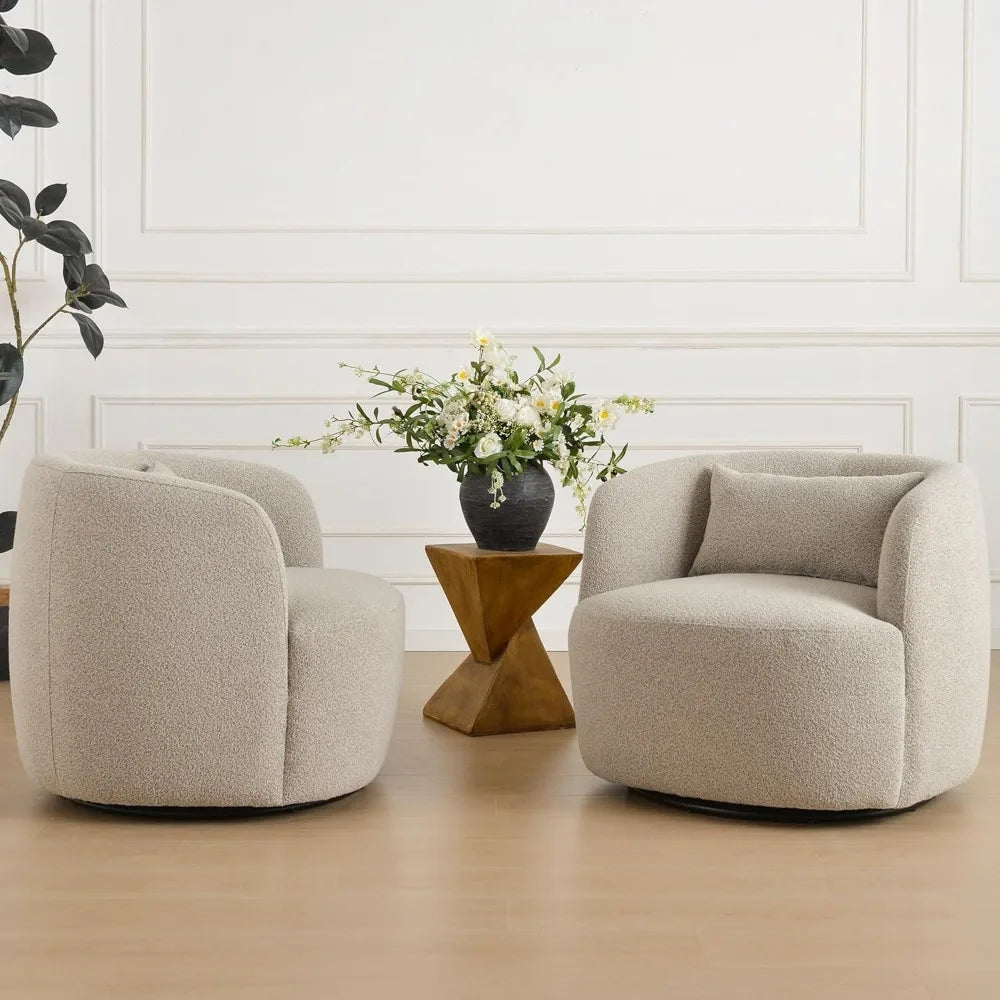 34" Wide Sherpa Swivel Barrel Chairs Set of 2,No Assembly Round Upholstered Accent Chairs Armchairs Single Sofa Chair,Customized