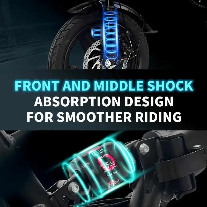 14" Folding Electric Motorcycles Mountain E Bike for Adults, 450W Peak Motor Ebike 20Mph 19.5Miles 48V 10.5AH Electric Bicycle