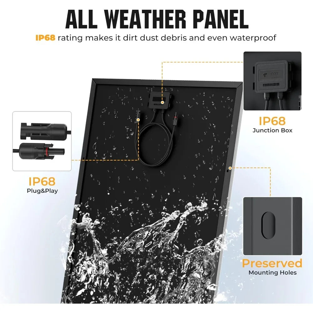 200 Watt Solar Panel 18BB, 25% High Efficiency, N-Type 12V 200W Solar Panel, Monocrystalline PV Modules, for Rooftop, RV, Farm