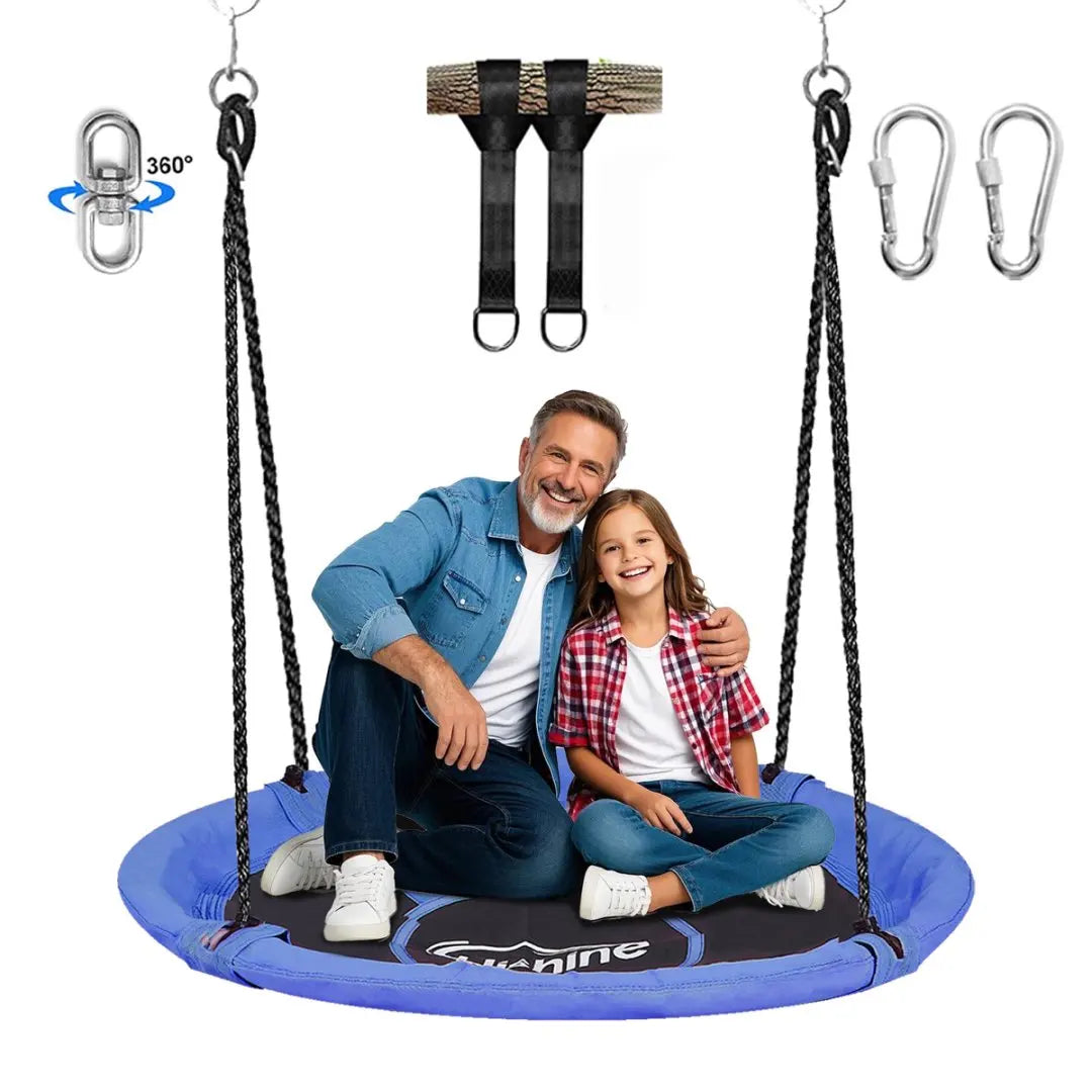 Hishine 43" Saucer Tree Swing for Kids, 360° Rotate Flying Saucer with Swivel, Hanging Straps, Adjustable Ropes, Round Mat Swing