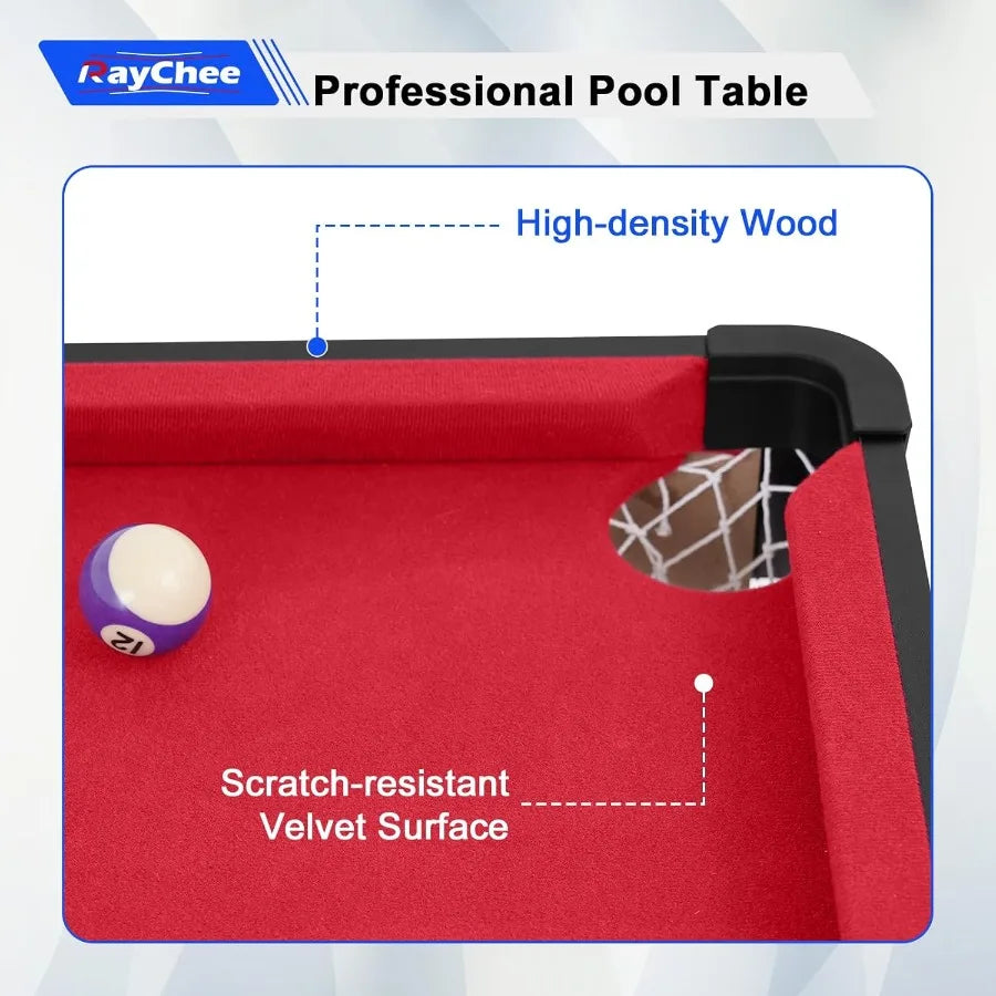 Portable Folding Pool Table with Locking Legs and Adjustable Feet Mini Billiard Game for Adults and Includes Balls Cues Triangl