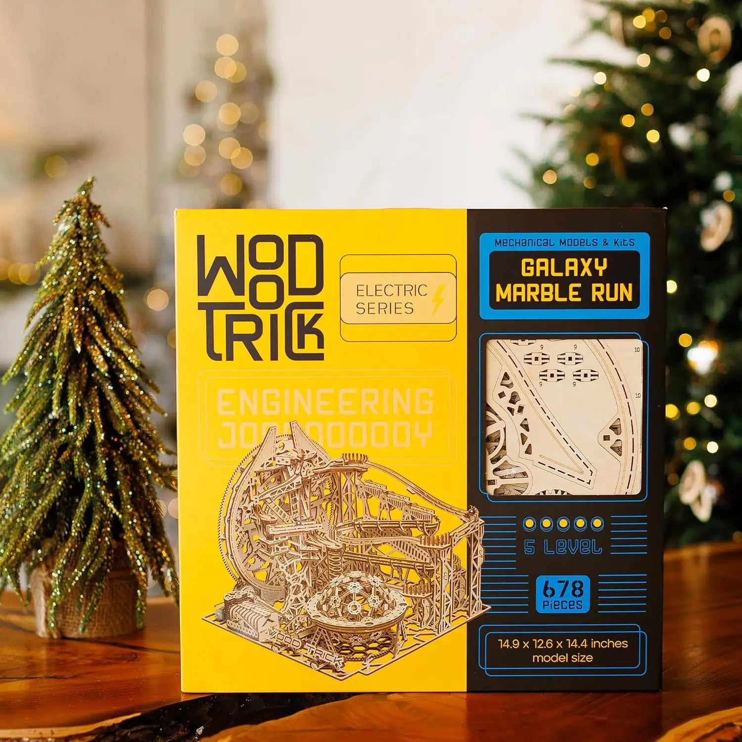 Wooden Marble Run Electric Motorized - 3D Wooden Puzzles for Adults and Kids to Build - 15x14 in - Roller Coaster Wooden Model K