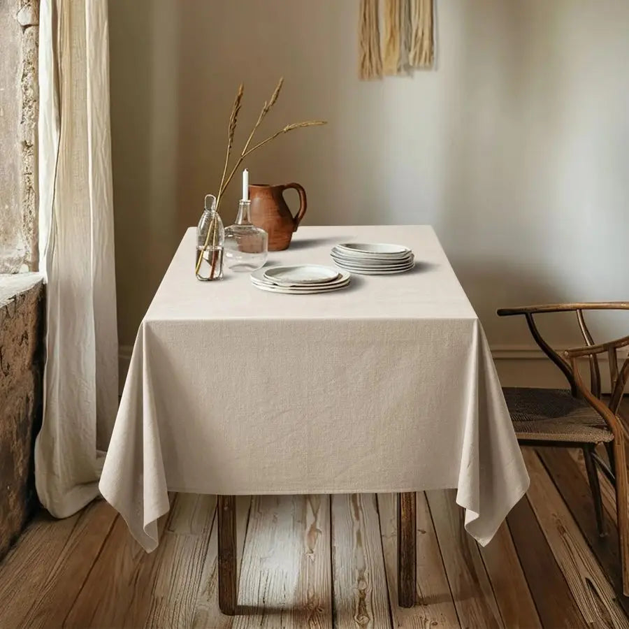 Natural Linen Cotton Blend Tablecloth Rectangle, Luxury Waterproof Stain Resistant Durable Farmhouse Oblong Table Cloth for Dini