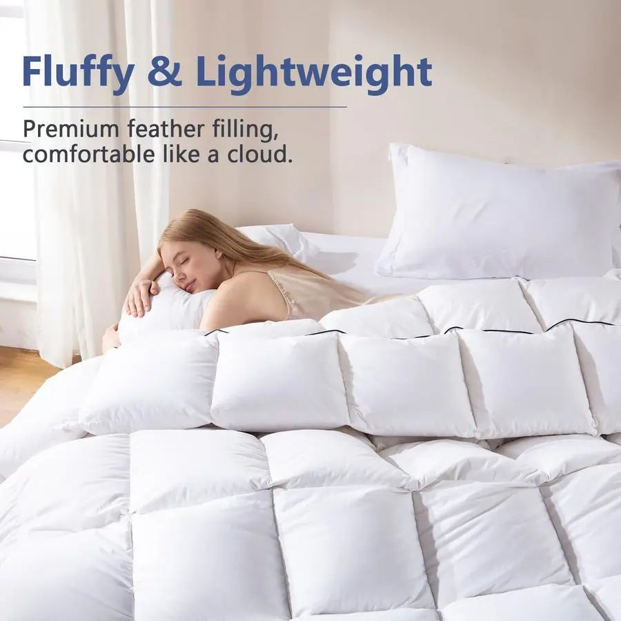 Feather Down Fiber Comforter Full Size, Ultra Soft Fluffy Duvet Insert Full, All Season Luxurious Hotel Bedding Comforter with C