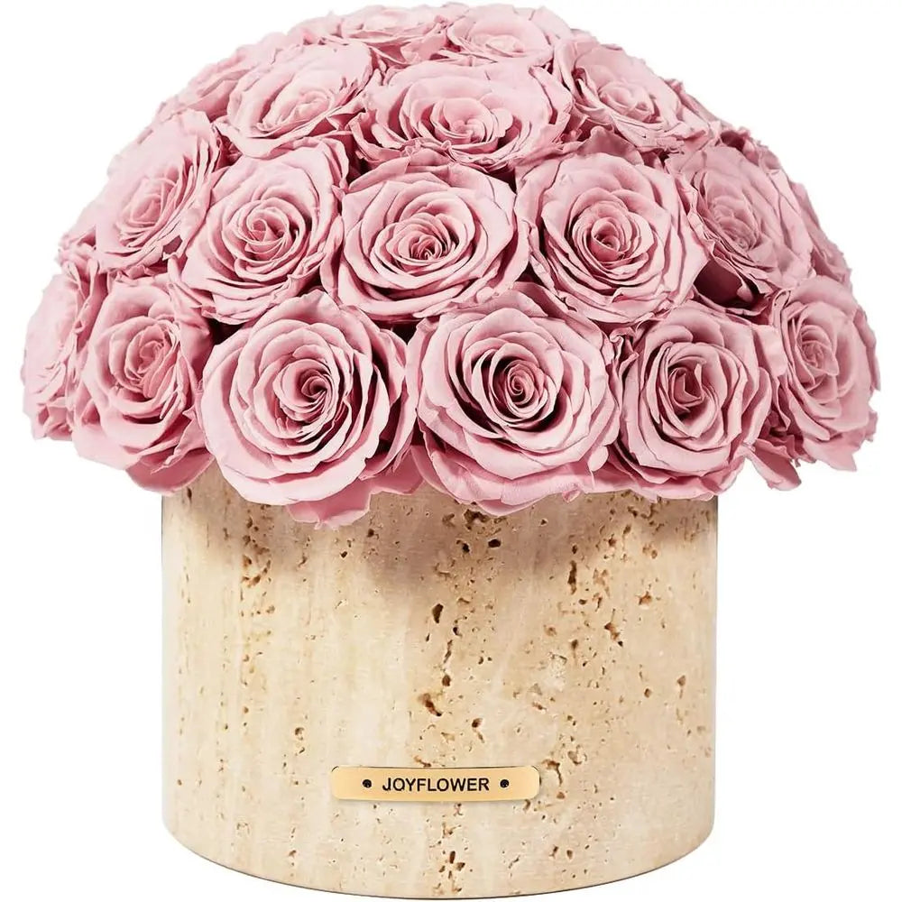 Preserved Flowers Vase, Yellow Cave Stone Flower Vases for Centerpieces, Eternal Flower Decorations for Party Home Living Room B