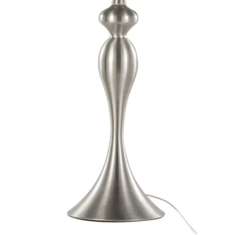 Set of 2 27" Contemporary Metal Table Lamps in Brushed Nickel with Moroccan Blue Textured Linen Shades