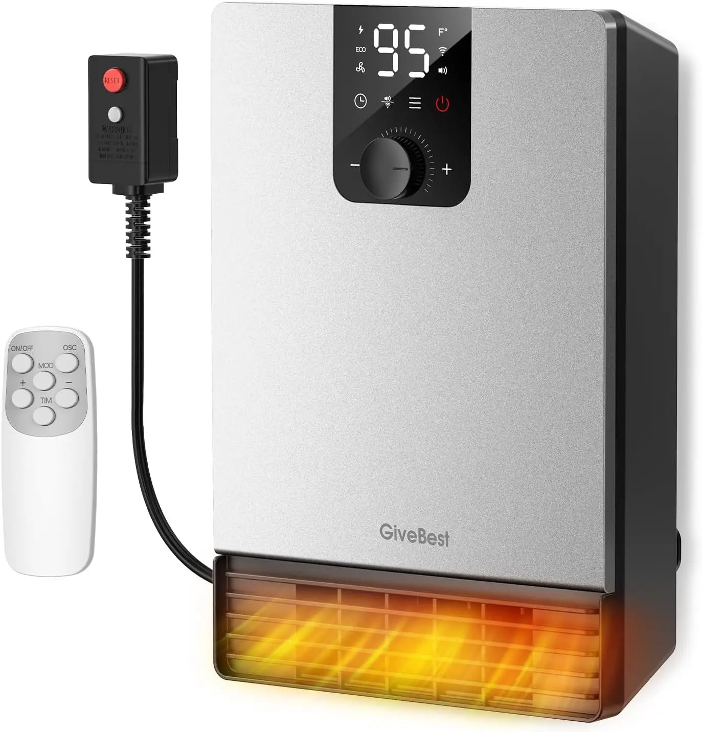 Wall Heater, 1500W Electric Space Heater, Adjustable Thermostat, 3 Modes, 24H Timer, Easy Mount, White