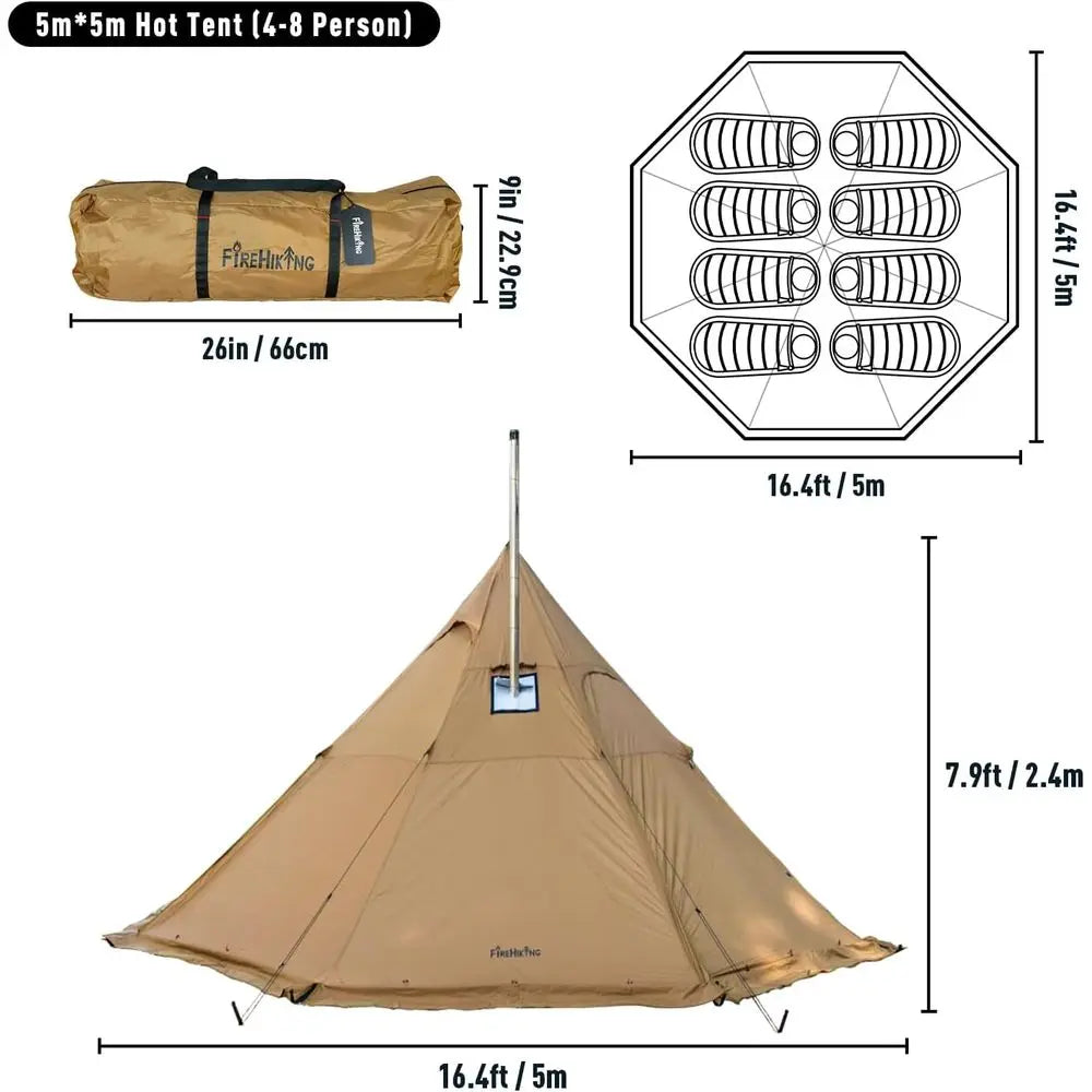 Family-Sized 4-8 Person Camping Tipi Tent with Cooking and Heating Stove Access