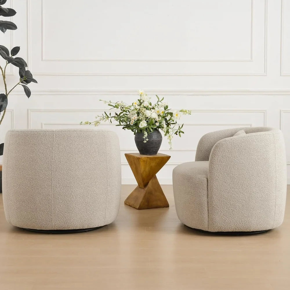 34" Wide Sherpa Swivel Barrel Chairs Set of 2,No Assembly Round Upholstered Accent Chairs Armchairs Single Sofa Chair,Customized