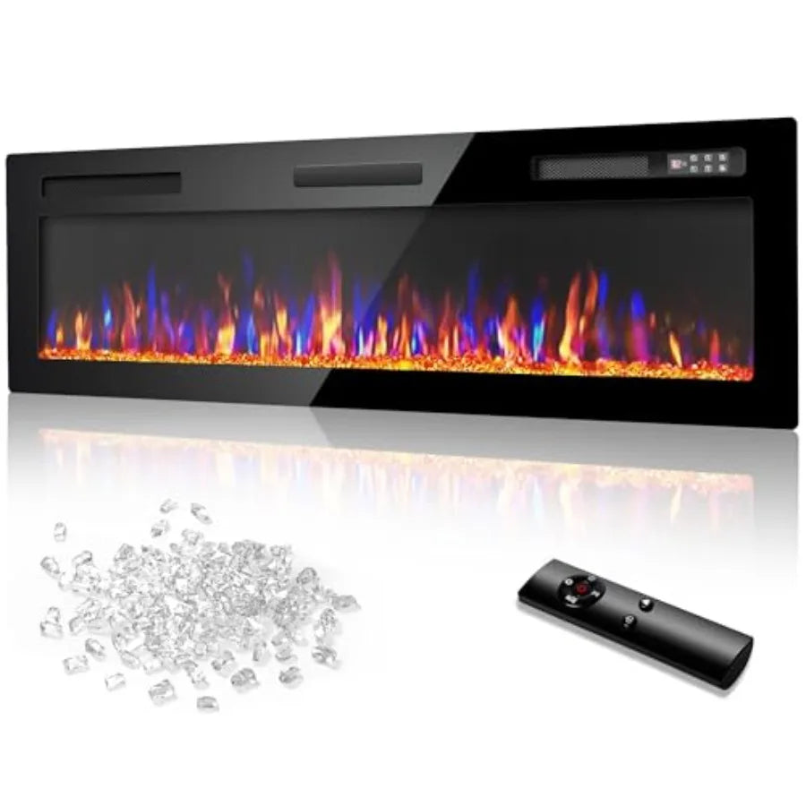 72 Inch Ultra Thin Electric Fireplace with Narrow Bezel for Living Room and Bedroom Linear Wall Mounted Heater with Remote and