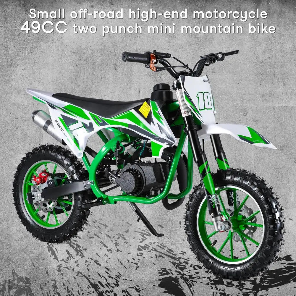 49cc 2-Stroke Kids Dirt Bike Gas Power Motocross, Off Road Mini Motorcycle, Pocket Motorbike with Front Rear Disc Brakes (Green)
